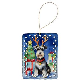 Schnauzer Christmas Reindeer Porcelain Ornament Christmas Tree Hanging Decorations for Home Christmas Holiday, Rectangle, Gift, Multicolor