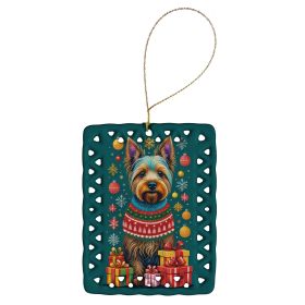 Australian Terrier Holiday Christmas Porcelain Ornament Christmas Tree Hanging Decorations for Home Christmas Holiday, Rectangle, Gift, Multicolor