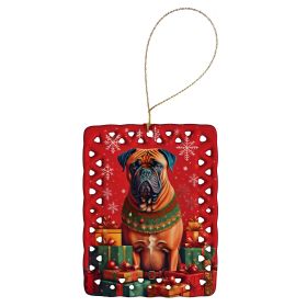 Bullmastiff Holiday Christmas Porcelain Ornament Christmas Tree Hanging Decorations for Home Christmas Holiday, Rectangle, Gift, Multicolor