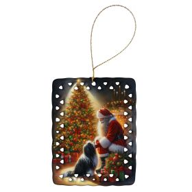Tibetan Terrier and Santa Claus Porcelain Ornament Christmas Tree Hanging Decorations for Home Christmas Holiday, Rectangle, Gift, Multicolor