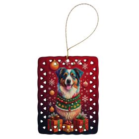 Australian Shepherd Holiday Christmas Porcelain Ornament Christmas Tree Hanging Decorations for Home Christmas Holiday, Rectangle, Gift, Multicolor