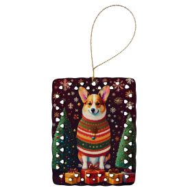 Corgi Holiday Christmas Porcelain Ornament Christmas Tree Hanging Decorations for Home Christmas Holiday, Rectangle, Gift, Multicolor