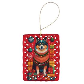 Finnish Lapphund Holiday Christmas Porcelain Ornament Christmas Tree Hanging Decorations for Home Christmas Holiday, Rectangle, Gift, Multicolor