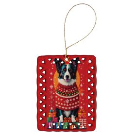 Border Collie Holiday Christmas Porcelain Ornament Christmas Tree Hanging Decorations for Home Christmas Holiday, Rectangle, Gift, Multicolor