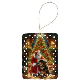 Tibetan Mastiff and Santa Claus Porcelain Ornament Christmas Tree Hanging Decorations for Home Christmas Holiday, Rectangle, Gift, Multicolor
