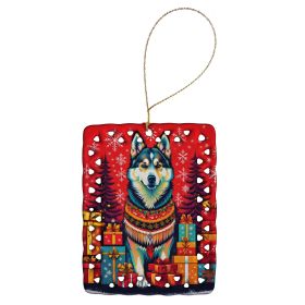 Alaskan Malamute Holiday Christmas Porcelain Ornament Christmas Tree Hanging Decorations for Home Christmas Holiday, Rectangle, Gift, Multicolor