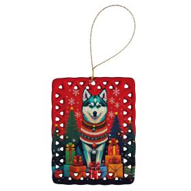 Alaskan Klee Kai Holiday Christmas Porcelain Ornament Christmas Tree Hanging Decorations for Home Christmas Holiday, Rectangle, Gift, Multicolor