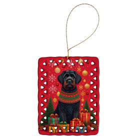 Black Russian Terrier Holiday Christmas Porcelain Ornament Christmas Tree Hanging Decorations for Home Christmas Holiday, Rectangle, Gift, Multicolor