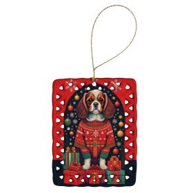 Cavalier Spaniel Holiday Christmas Porcelain Ornament Christmas Tree Hanging Decorations for Home Christmas Holiday, Rectangle, Gift, Multicolor
