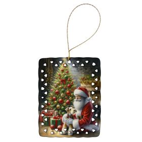 Fox Terrier and Santa Claus Porcelain Ornament Christmas Tree Hanging Decorations for Home Christmas Holiday, Rectangle, Gift, Multicolor