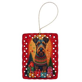 Airedale Terrier Holiday Christmas Porcelain Ornament Christmas Tree Hanging Decorations for Home Christmas Holiday, Rectangle, Gift, Multicolor
