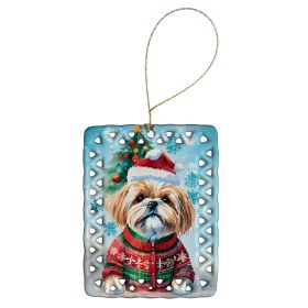 Lhasa Apso Christmas Porcelain Ornament Christmas Tree Hanging Decorations for Home Christmas Holiday, Rectangle, Gift, Multicolor