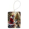 Bull Terrier and Santa Claus Porcelain Ornament Christmas Tree Hanging Decorations for Home Christmas Holiday, Rectangle, Gift, Multicolor