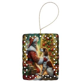 English Setter and Santa Claus Porcelain Ornament Christmas Tree Hanging Decorations for Home Christmas Holiday, Rectangle, Gift, Multicolor