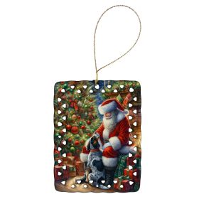 Bluetick Hound and Santa Claus Porcelain Ornament Christmas Tree Hanging Decorations for Home Christmas Holiday, Rectangle, Gift, Multicolor