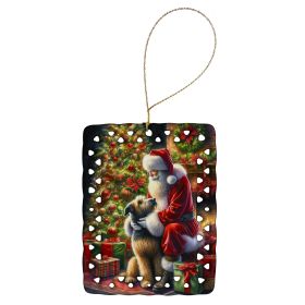 Irish Wolfhound and Santa Claus Porcelain Ornament Christmas Tree Hanging Decorations for Home Christmas Holiday, Rectangle, Gift, Multicolor