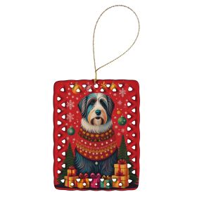 Bearded Collie Holiday Christmas Porcelain Ornament Christmas Tree Hanging Decorations for Home Christmas Holiday, Rectangle, Gift, Multicolor