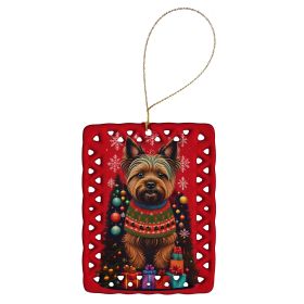 Cairn Terrier Holiday Christmas Porcelain Ornament Christmas Tree Hanging Decorations for Home Christmas Holiday, Rectangle, Gift, Multicolor