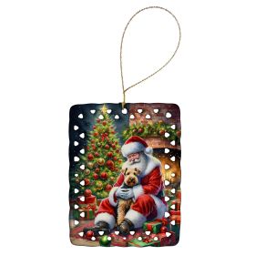 Lakeland Terrier and Santa Claus Porcelain Ornament Christmas Tree Hanging Decorations for Home Christmas Holiday, Rectangle, Gift, Multicolor