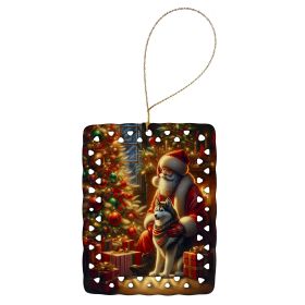Siberian Husky and Santa Claus Porcelain Ornament Christmas Tree Hanging Decorations for Home Christmas Holiday, Rectangle, Gift, Multicolor