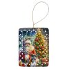 Boxer and Santa Claus Porcelain Ornament Christmas Tree Hanging Decorations for Home Christmas Holiday, Rectangle, Gift, Multicolor