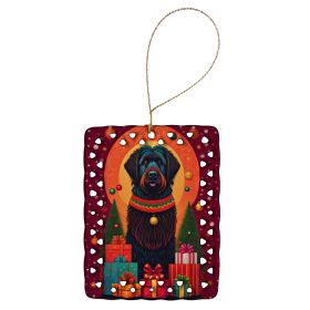 Black Briard Holiday Christmas Porcelain Ornament Christmas Tree Hanging Decorations for Home Christmas Holiday, Rectangle, Gift, Multicolor