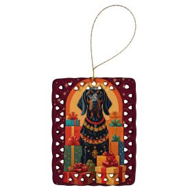 Black and Tan Coonhound Holiday Christmas Porcelain Ornament Christmas Tree Hanging Decorations for Home Christmas Holiday, Rectangle, Gift