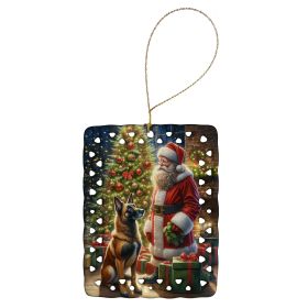 Belgian Malinois and Santa Claus Porcelain Ornament Christmas Tree Hanging Decorations for Home Christmas Holiday, Rectangle, Gift, Multicolor