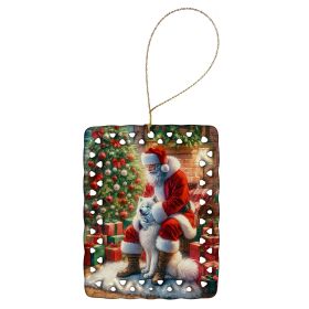Samoyed and Santa Claus Porcelain Ornament Christmas Tree Hanging Decorations for Home Christmas Holiday, Rectangle, Gift, Multicolor