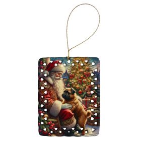Brussels Griffon and Santa Claus Porcelain Ornament Christmas Tree Hanging Decorations for Home Christmas Holiday, Rectangle, Gift, Multicolor
