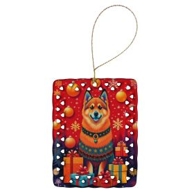Finnish Spitz Holiday Christmas Porcelain Ornament Christmas Tree Hanging Decorations for Home Christmas Holiday, Rectangle, Gift, Multicolor