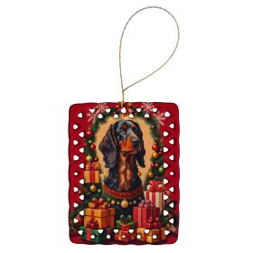Gordon Setter Holiday Christmas Porcelain Ornament Christmas Tree Hanging Decorations for Home Christmas Holiday, Rectangle, Gift, Multicolor
