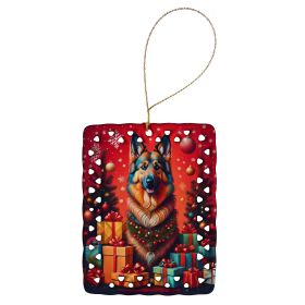 Belgian Tervuren Holiday Christmas Porcelain Ornament Christmas Tree Hanging Decorations for Home Christmas Holiday, Rectangle, Gift, Multicolor