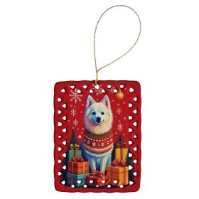 American Eskimo Holiday Christmas Porcelain Ornament Christmas Tree Hanging Decorations for Home Christmas Holiday, Rectangle, Gift, Multicolor