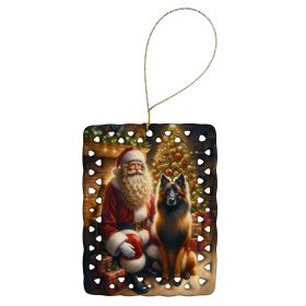 Belgian Tervuren and Santa Claus Porcelain Ornament Christmas Tree Hanging Decorations for Home Christmas Holiday, Rectangle, Gift, Multicolor