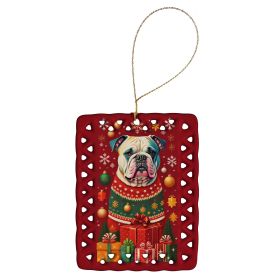 American Bulldog Holiday Christmas Porcelain Ornament Christmas Tree Hanging Decorations for Home Christmas Holiday, Rectangle, Gift, Multicolor