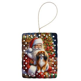Tibetan Spaniel and Santa Claus Porcelain Ornament Christmas Tree Hanging Decorations for Home Christmas Holiday, Rectangle, Gift, Multicolor