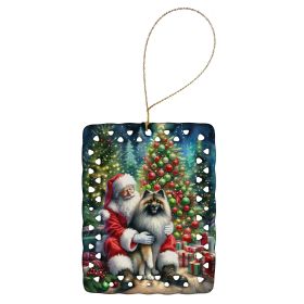Keeshond and Santa Claus Porcelain Ornament Christmas Tree Hanging Decorations for Home Christmas Holiday, Rectangle, Gift, Multicolor