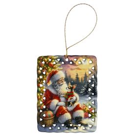 Chihuahua and Santa Claus Porcelain Ornament Christmas Tree Hanging Decorations for Home Christmas Holiday, Rectangle, Gift, Multicolor