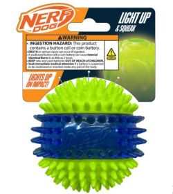 Nerf Dog LED Light Up Dental Spikes Squeak Ball Dog Toy, 2.7 inches