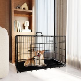 Dog Crate, 30 Inch Medium Dog Cage with Divider and Plastic Leak-Proof Pan Tray, Double Door Folding Metal Wire Cage for Indoor, Outdoor, and Travel