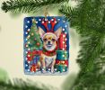 Chihuahua Christmas Reindeer Porcelain Ornament Christmas Tree Hanging Decorations for Home Christmas Holiday, Rectangle, Gift, Multicolor