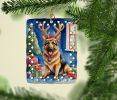 German Shepherd Christmas Reindeer Porcelain Ornament Christmas Tree Hanging Decorations for Home Christmas Holiday, Rectangle, Gift, Multicolor
