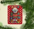 Bichon Frise Holiday Christmas Porcelain Ornament Christmas Tree Hanging Decorations for Home Christmas Holiday, Rectangle, Gift, Multicolor