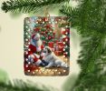 Great Pyrenees and Santa Claus Porcelain Ornament Christmas Tree Hanging Decorations for Home Christmas Holiday, Rectangle, Gift, Multicolor