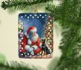 Manchester Terrier and Santa Claus Porcelain Ornament Christmas Tree Hanging Decorations for Home Christmas Holiday, Rectangle, Gift, Multicolor