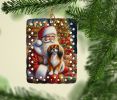 Tibetan Spaniel and Santa Claus Porcelain Ornament Christmas Tree Hanging Decorations for Home Christmas Holiday, Rectangle, Gift, Multicolor