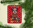 Biewer Terrier Holiday Christmas Porcelain Ornament Christmas Tree Hanging Decorations for Home Christmas Holiday, Rectangle, Gift, Multicolor