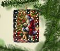 Irish Wolfhound and Santa Claus Porcelain Ornament Christmas Tree Hanging Decorations for Home Christmas Holiday, Rectangle, Gift, Multicolor