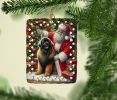 Leonberger and Santa Claus Porcelain Ornament Christmas Tree Hanging Decorations for Home Christmas Holiday, Rectangle, Gift, Multicolor
